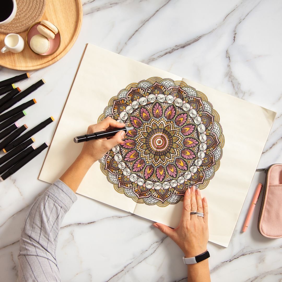 Mandala painting drawing in art workshop